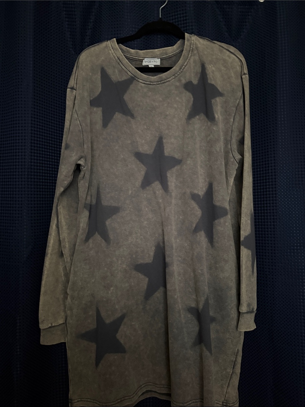 Long Sleeve Star-Print Dress - Gray
